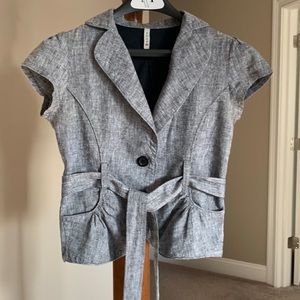 Voice Linen Black & Grey Linen Blend Short Sleeve Jacket Size Small